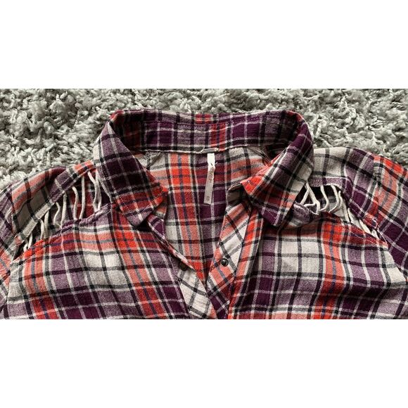 Free People Campfire PLAID flannel BOHO BLOUSE SHIRT TOP sz XS - Picture 7 of 9